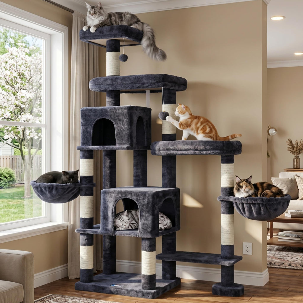 Hey-brother Cat Tree Tower with Stable Extended Base, 3 Platforms, MPJ038W