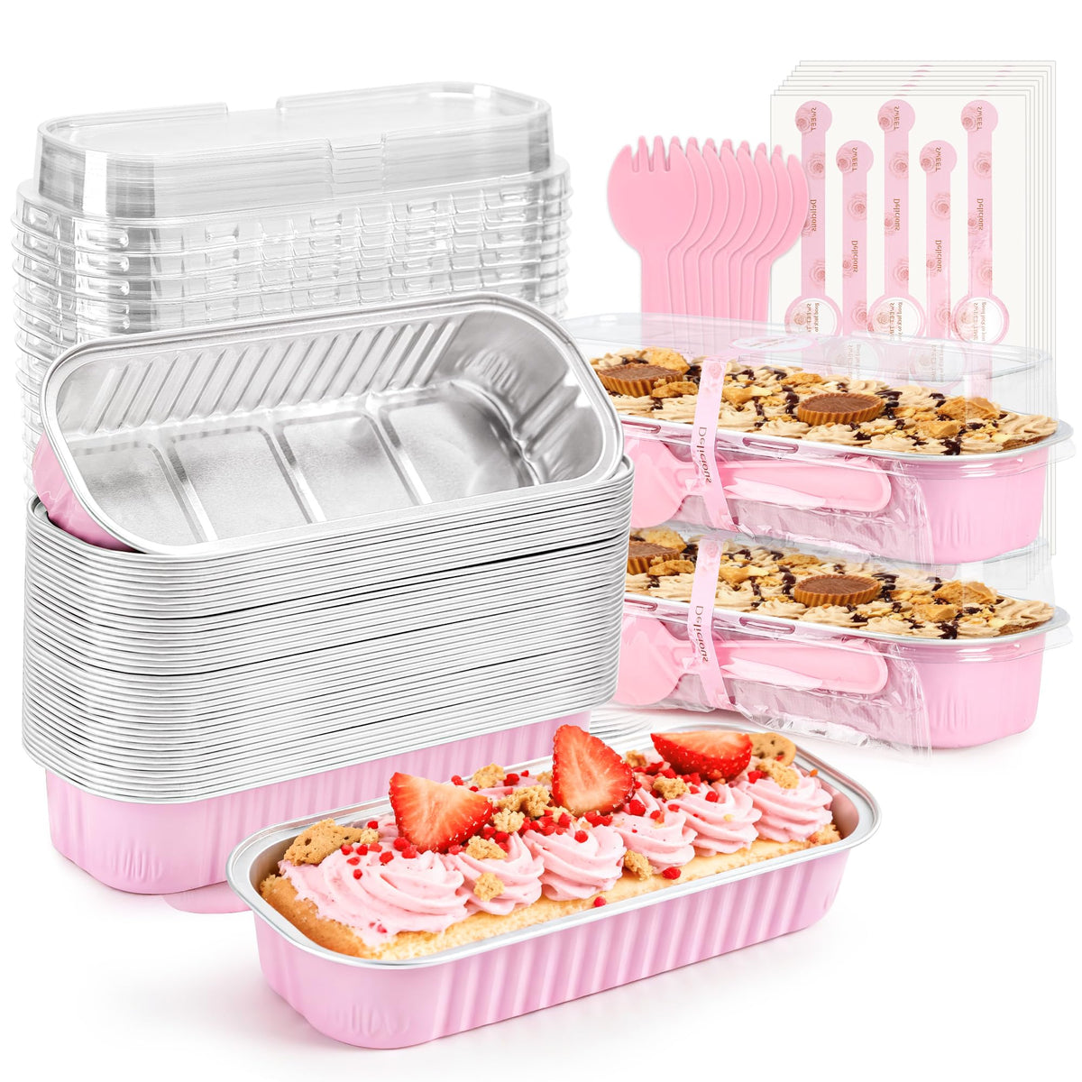 Mini Cake Pans with Lids, 600 Pack Pink 6.8oz for Picnic Desserts