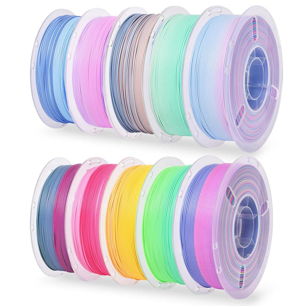 RAMBERY Silk Rainbow PLA 3D Printer Filament Bundle, 10 Colors Total 10kg, 1.75mm Multicolor Gradient 3D Printing Filament for Most FDM 3D Printers, 1KG Spool (2.2lbs) x 10 PCS