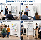 Double-Sided Magnetic Dry Erase Rolling Whiteboard on Wheels