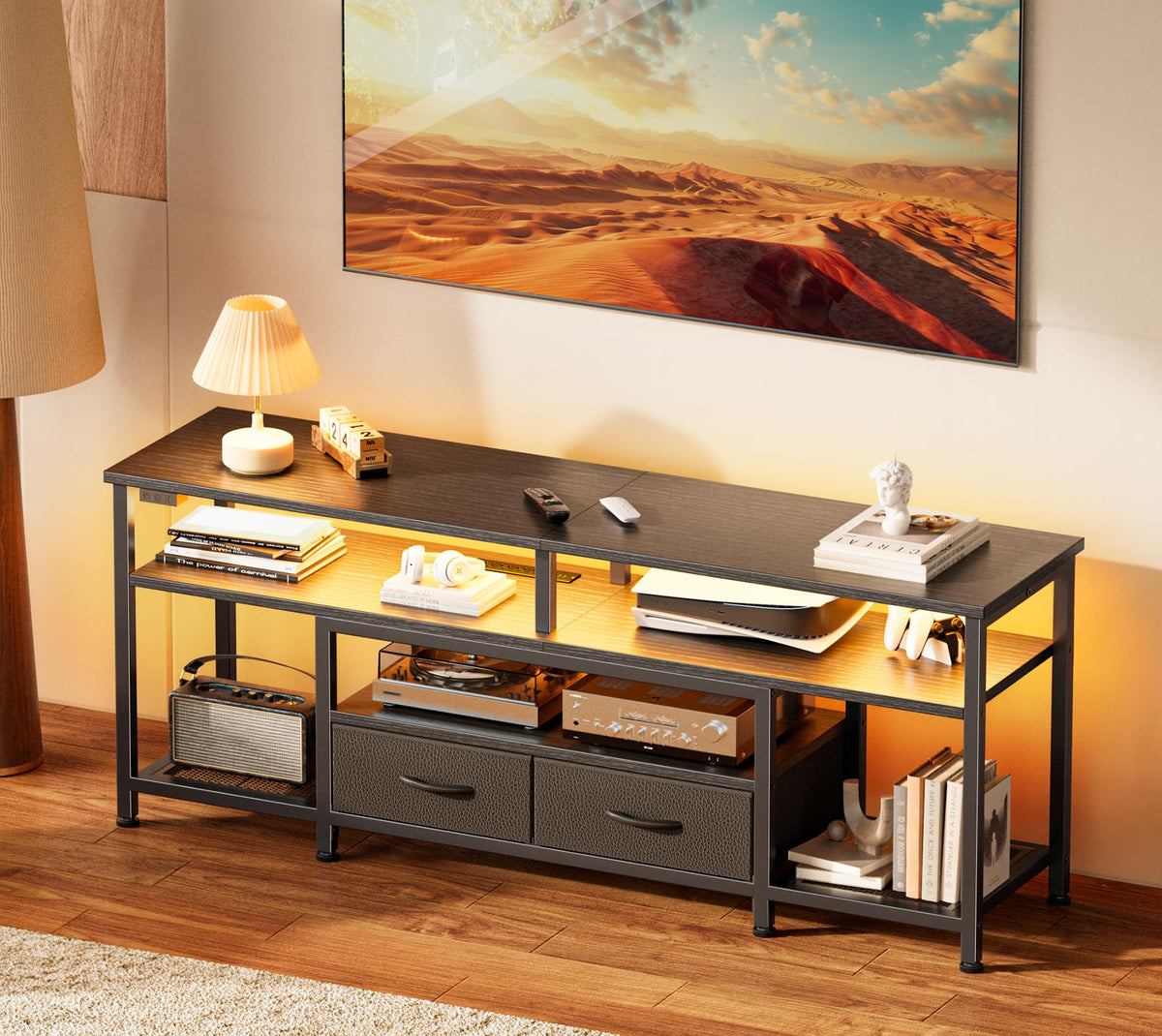 Huuger 63 Inch LED TV Stand with Power Outlets for 65 70 Inch TV
