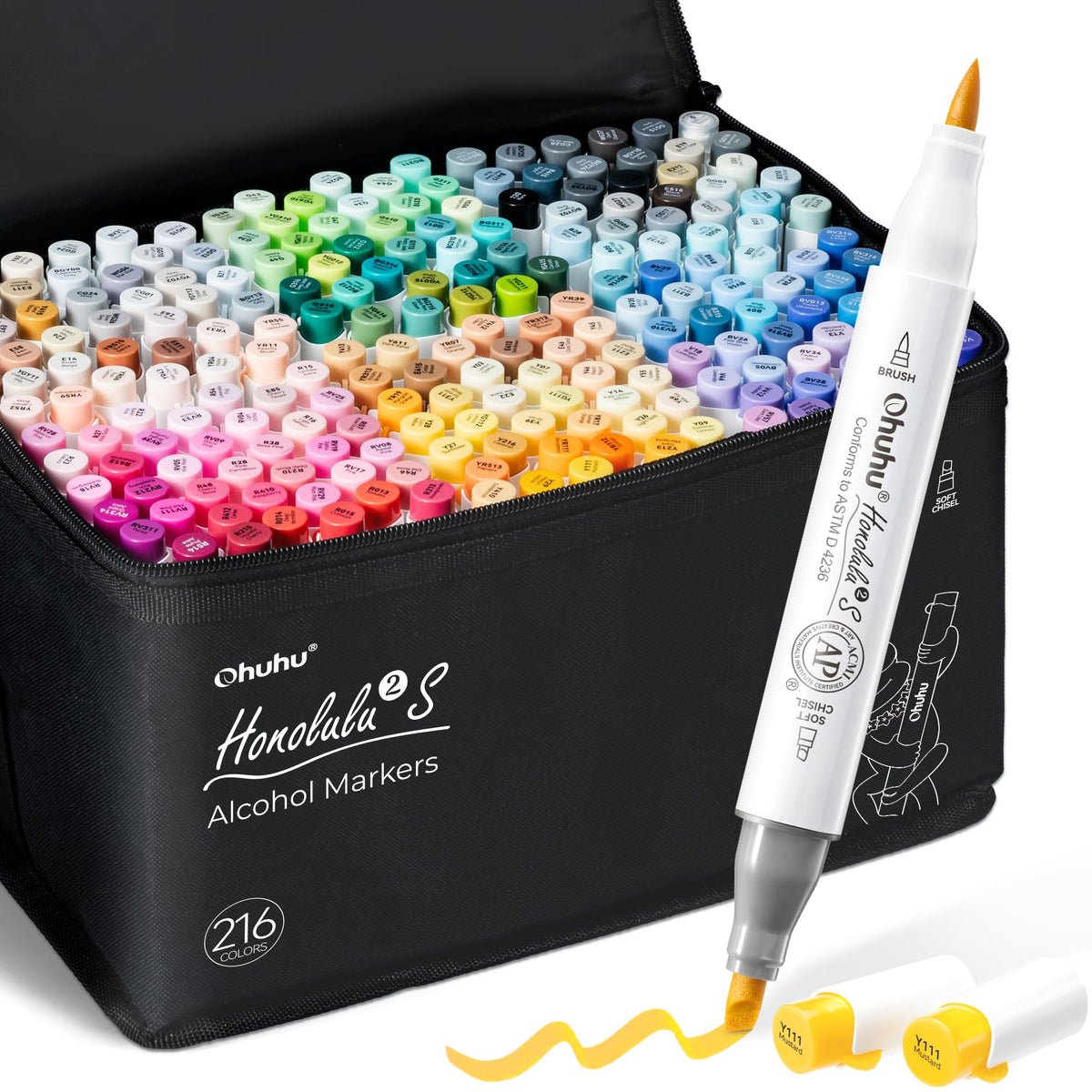 Ohuhu Alcohol Markers Brush&Fine 216-color for Artists Adults Cozy Coloring