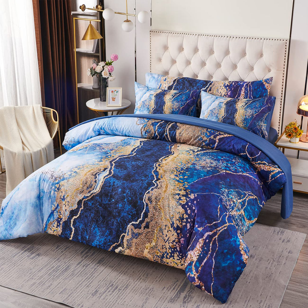 PERFEMET 6 Piece Teal King Size Comforter Set Watercolor Marble Bedding Set