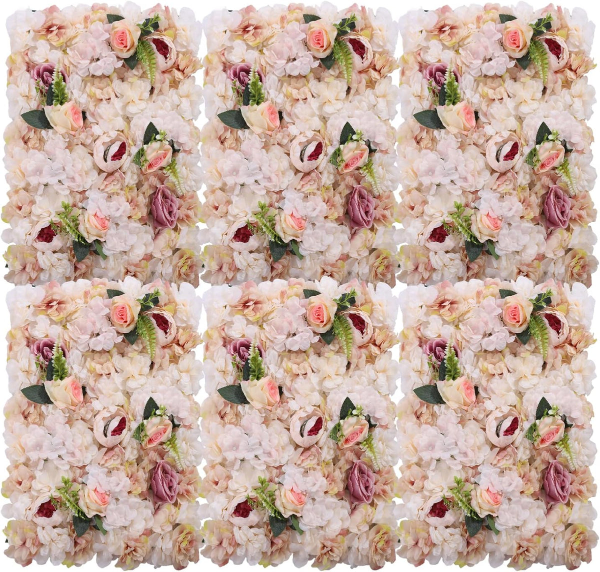 Pink Yellow Flower Wall Panels, Artificial Peony Rose Backdrop, 6Pcs 3D Silk Floral Panels for Wedding Decor, Party Background, Home Wall Decoration (40x60cm)