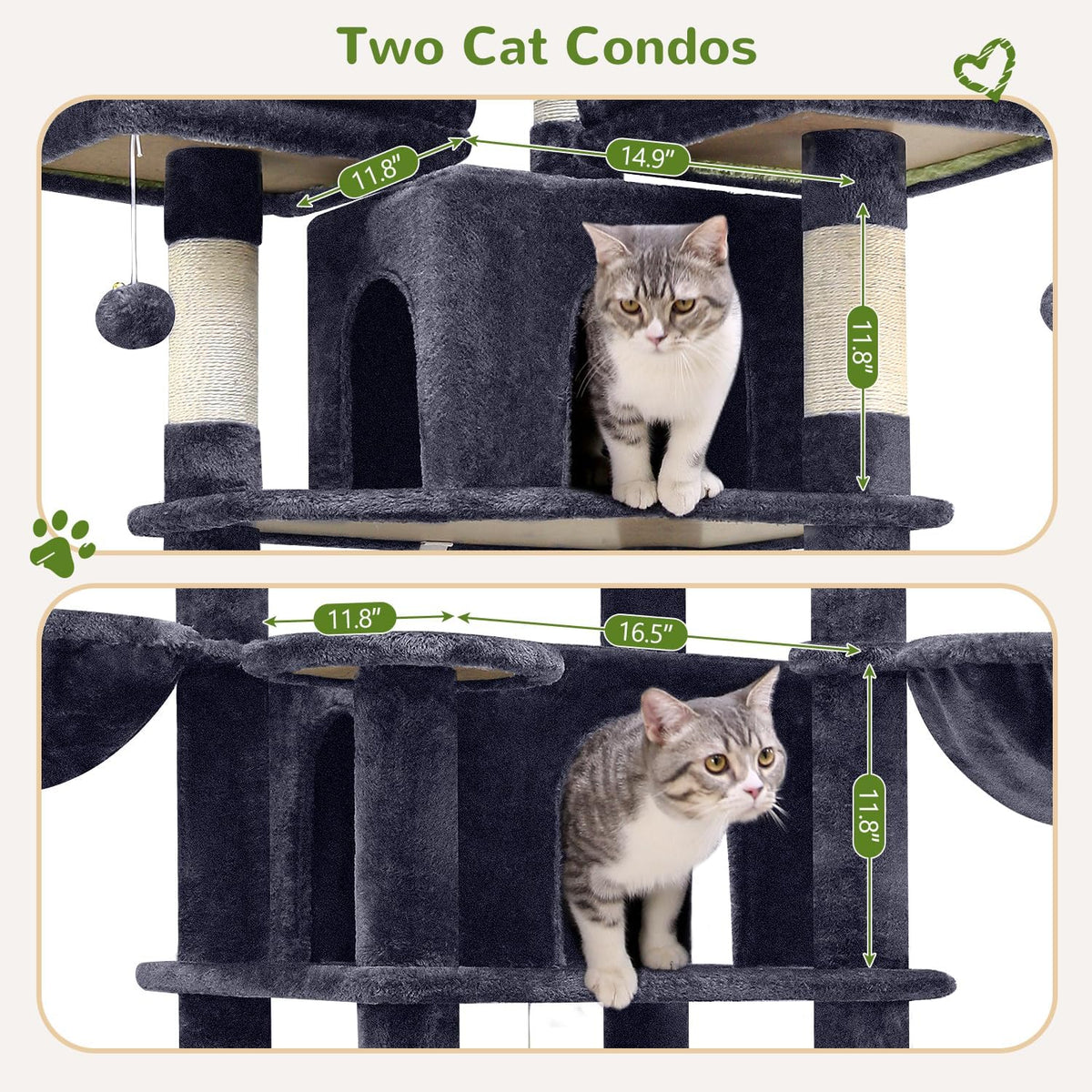 Globlazer Big XXL Cat Tower for Indoor Multiple Cats, F80, Dark Grey