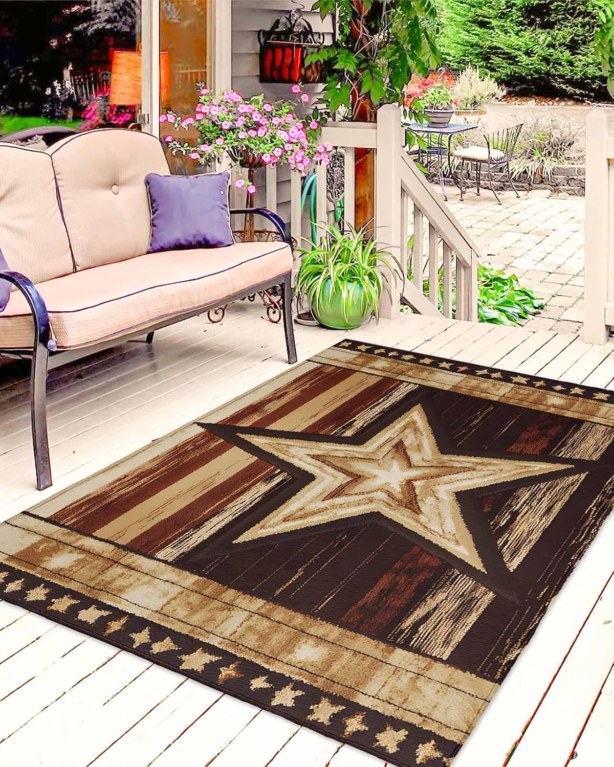 Farmhouse Western Star Outdoor Rug 4x6ft, Waterproof Indoor Outdoor Rug for Patio, 4th of July Camping Carpet Mat Outside Area Rug for RV Picnic Beach Balcony Deck Backyard