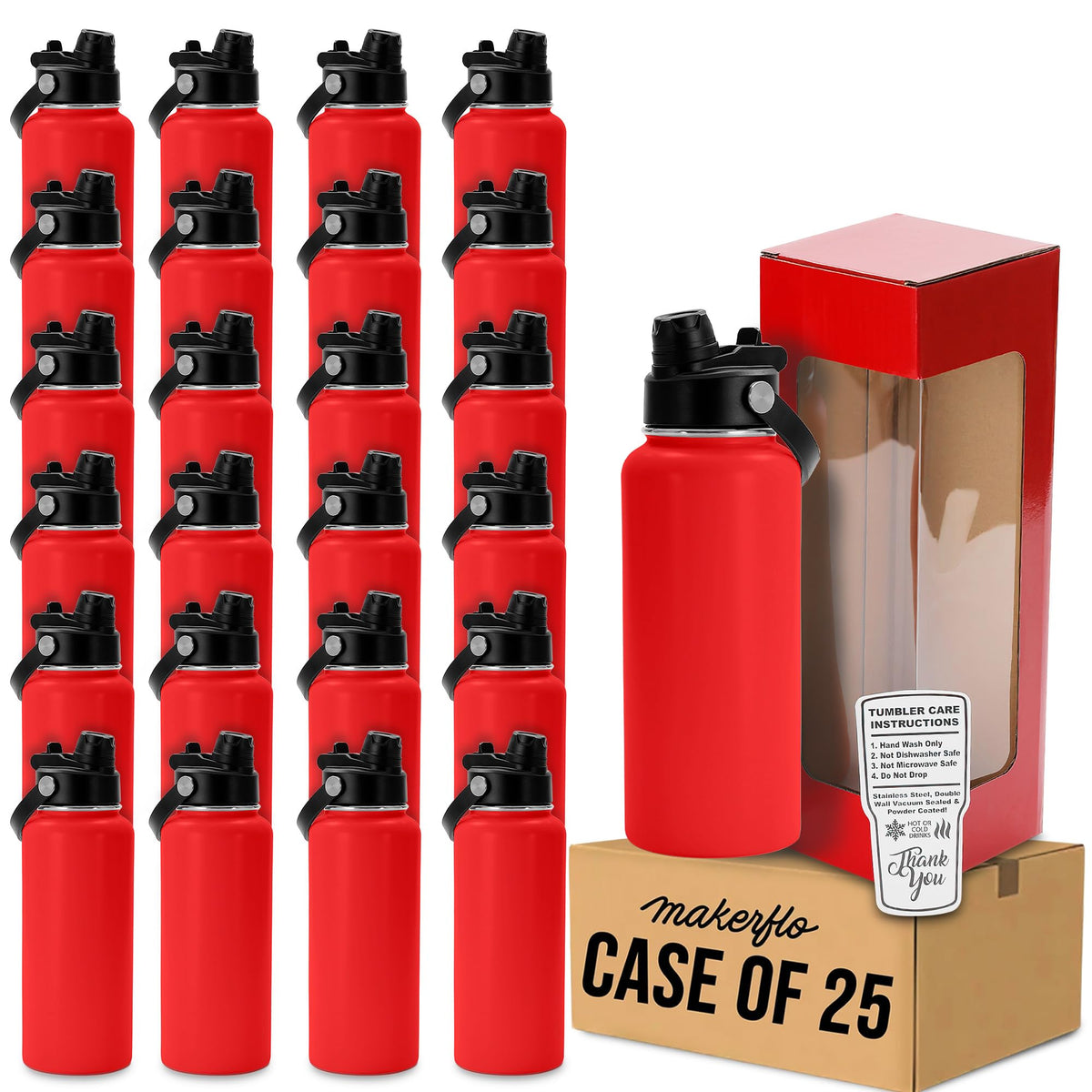 makerflo 32oz Powder Coated Hydro Water Bottle Blanks, Orange, Case of 25