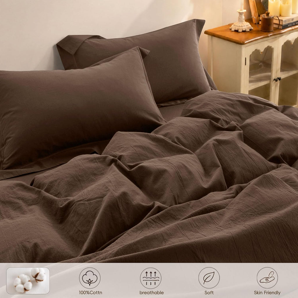 Duvet Cover Set Washed Cotton Embroidered Hem King 3‑Pcs
