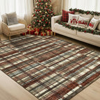 Modern Washable 8x10 Area Rug - Soft, Non-Slip, Stain Resistant, Farmhouse Tartan Plaid for Living Room, Bedroom, Nursery, Office - Beige