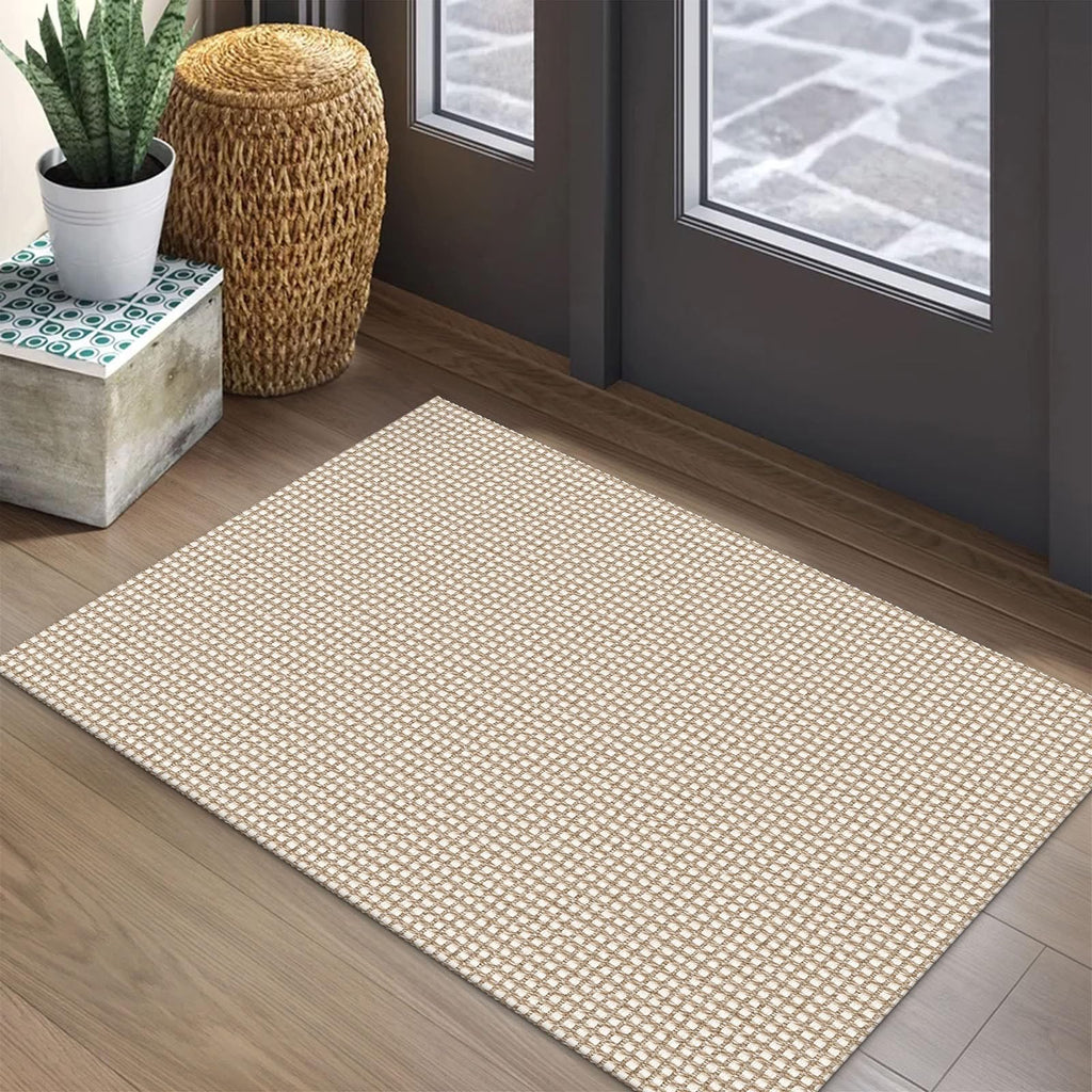 EARTHALL Woven Area Rugs 6x9 Ft Washable Living Room Rugs Non Slip Rubber Backed Dining Room Rug Braided Bedroom Rugs Indoor Floor Carpet for Living Room, Bedroom, Dining Room, Beige/Ivory