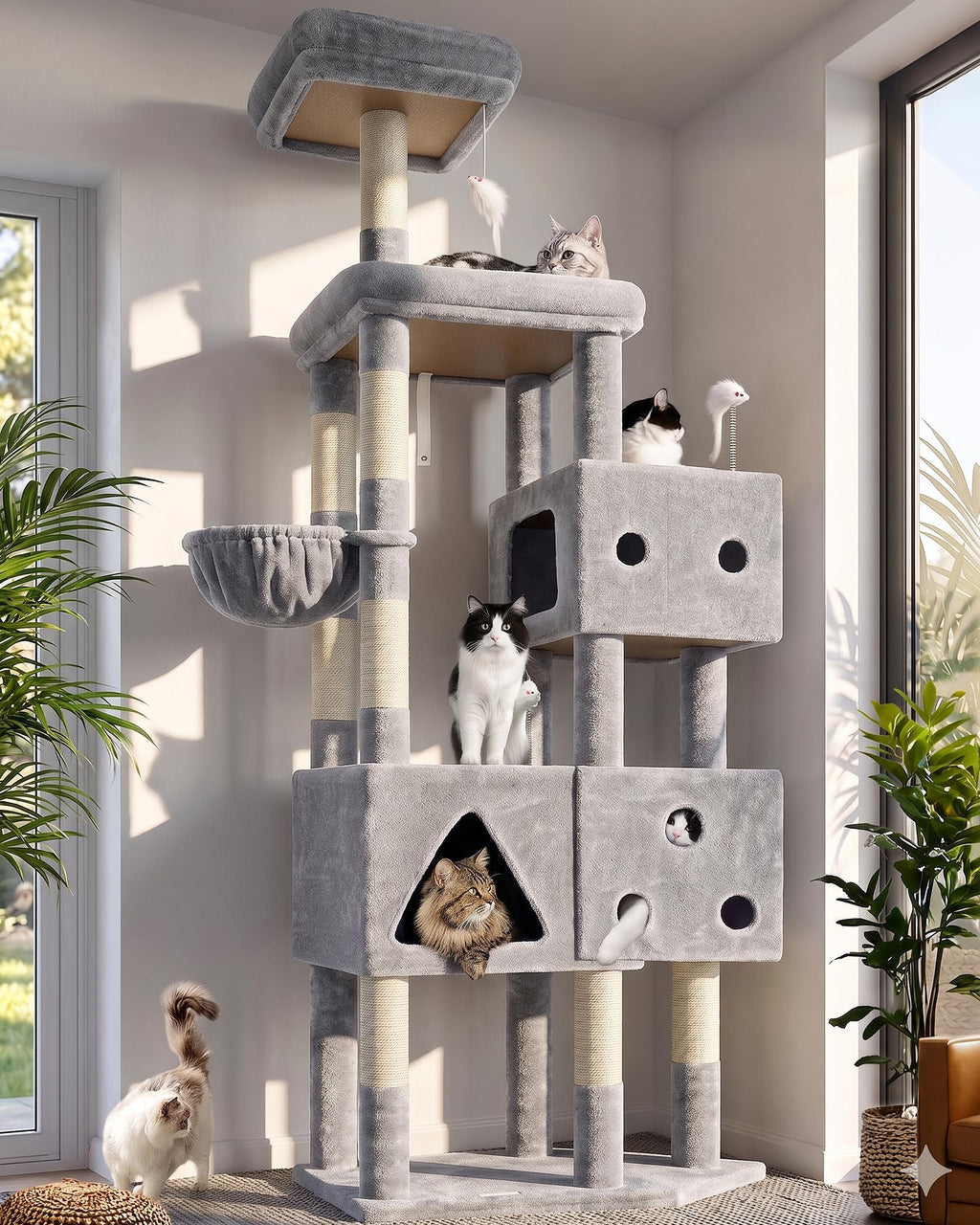 Globlazer Extra Large Cat Tower for Big Cats 20 lbs, 81in, F81, Dark Grey