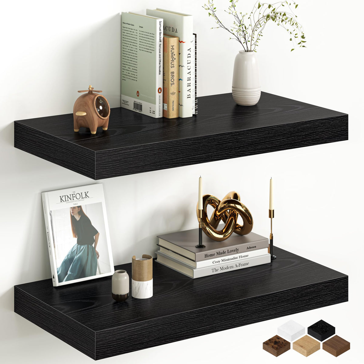 30Inch Oak Floating Shelves for Wall, 12 Inch Deep Shelves for Bedroom, Kitchen, Bathroom Wall Mounted, Rustic Wood Floating Shelf with Invisible Brackets for Books, Storage, Decor, 2 Packs