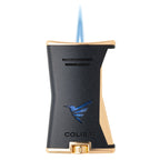 Colibri Premium Slim Torch Lighter - Windproof & Refillable, Cigar Enthusiast's Choice with Blue Fuel Window and Adjustable Flame (Black + Black) - Shipped Empty - no Butane.