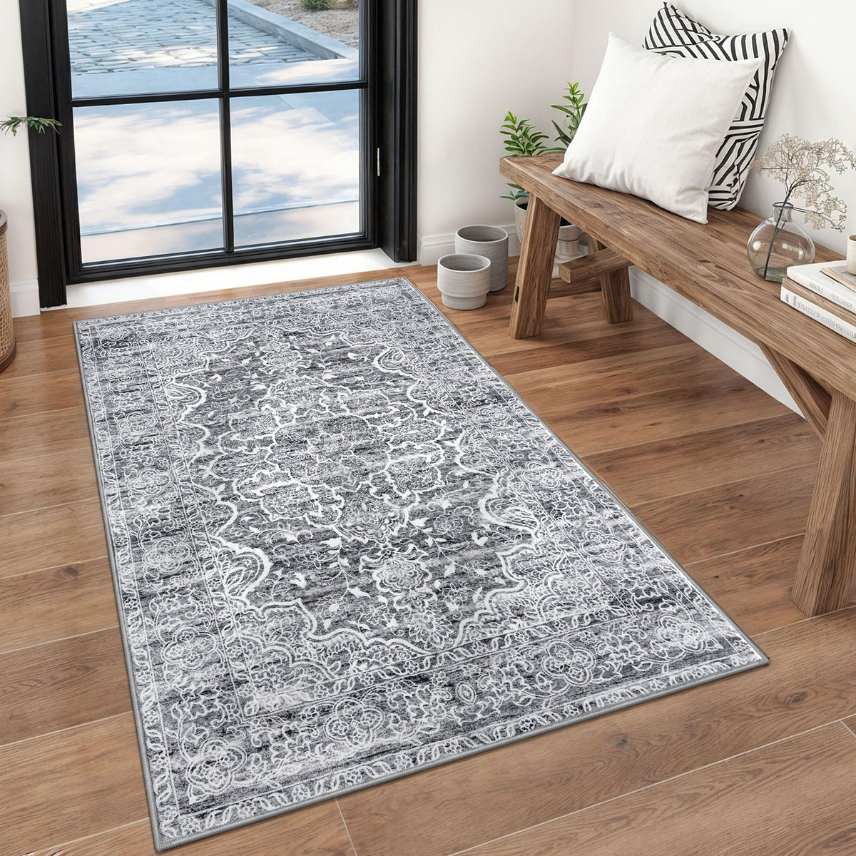 KUTA Vintage Extra Long Runners for Hallways 2.6x18ft Washable Blue White