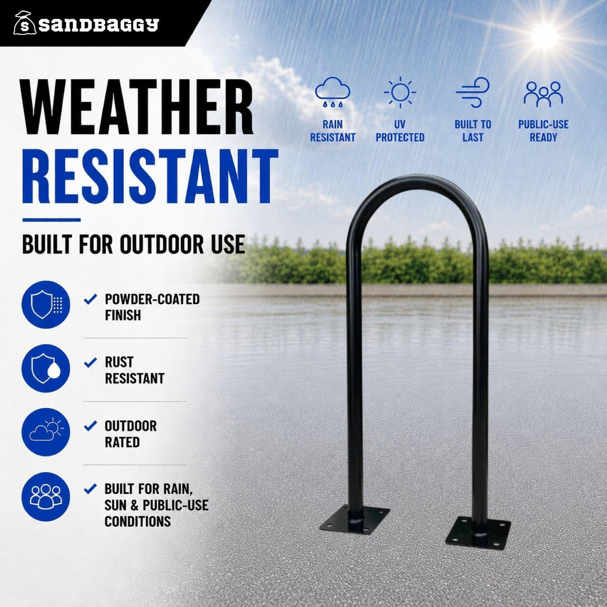 Sandbaggy In Ground Bike Rack | U Shaped, Commercial, Outdoor, 1 Loop, Steel | Black, 14.5" x 34" (2)