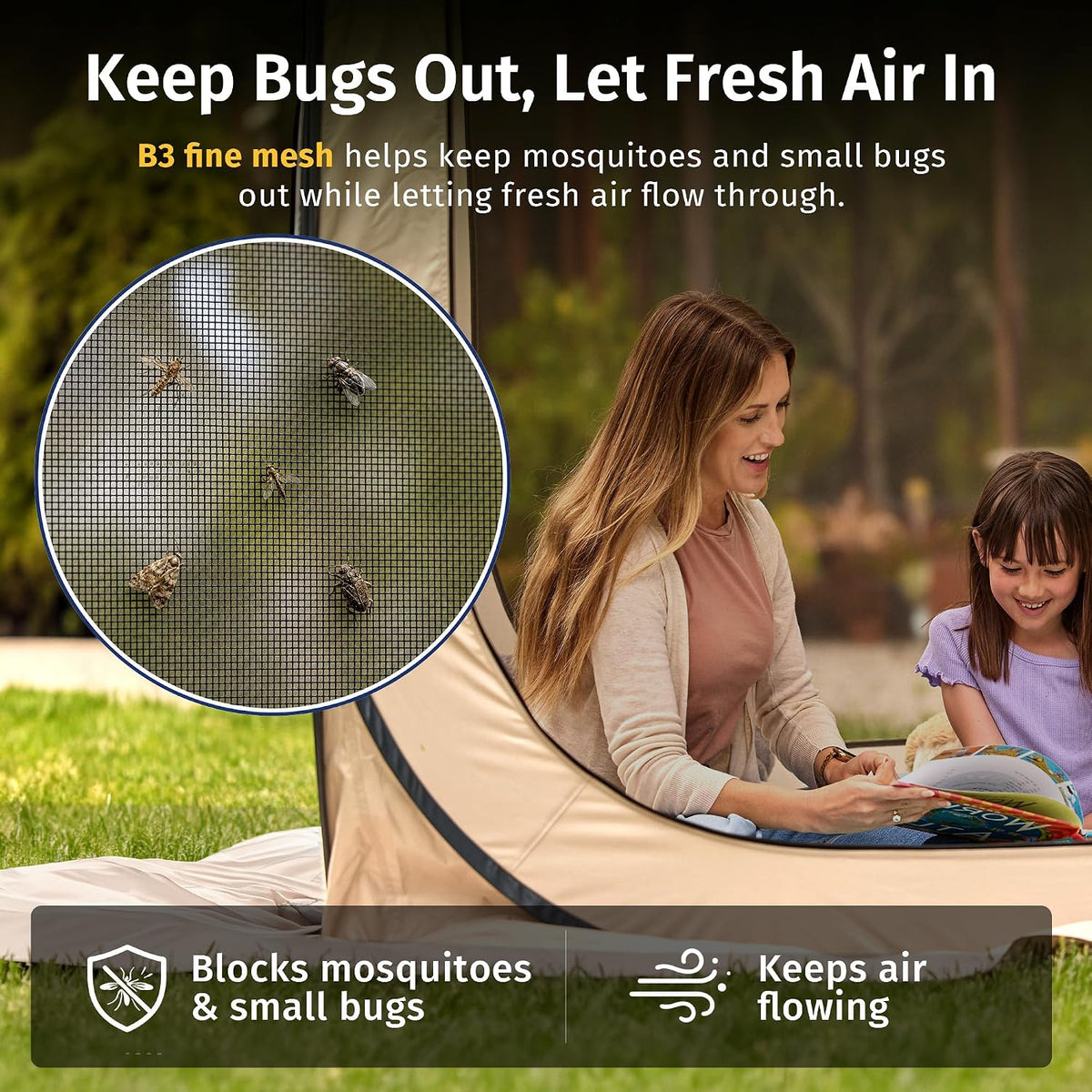East Oak Pop up Screen Tent with Mosquito Netting, Portable Screen House Canopy Shelter, 10 x 10 FT Instant Screen Gazebo & UPF 50+ UV Protection for Patio, Backyard, Deck & Outdoor Activities, Beige