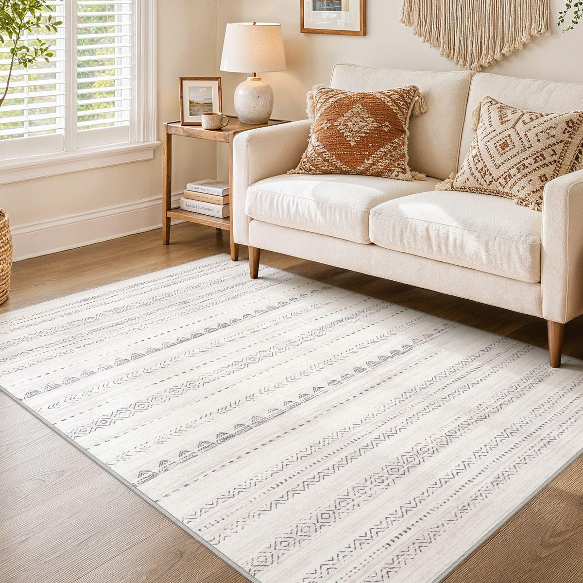 Nakagishi Boho 8x10 Area Rug Living Room Rugs Machine Washable Beige