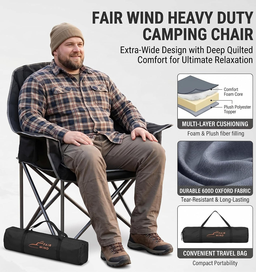 FAIR WIND 2 Pack XL Oversized Padded Camping Chair Heavy Duty for Adults