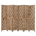 GIANTEX 3 Panel Folding Room Divider with Mesh Window, Distressed Brown