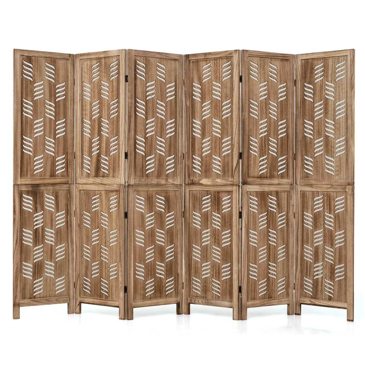 GIANTEX 3 Panel Folding Room Divider with Mesh Window, Distressed Brown