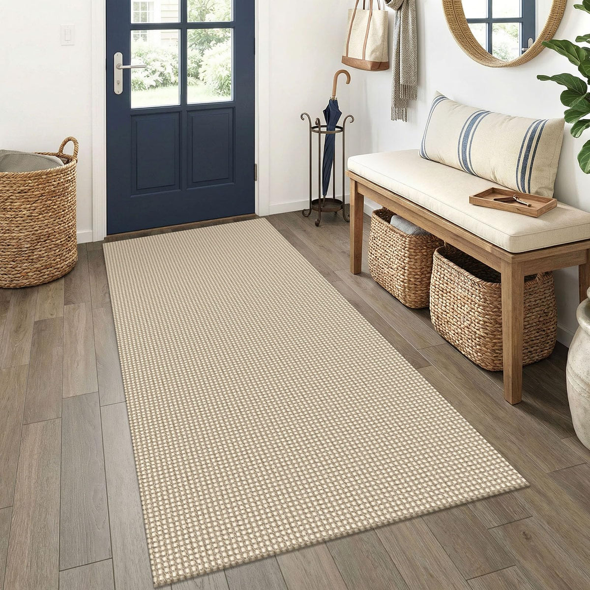 EARTHALL Woven Area Rugs 6x9 Ft Washable Living Room Rugs Non Slip Rubber Backed Dining Room Rug Braided Bedroom Rugs Indoor Floor Carpet for Living Room, Bedroom, Dining Room, Beige/Ivory