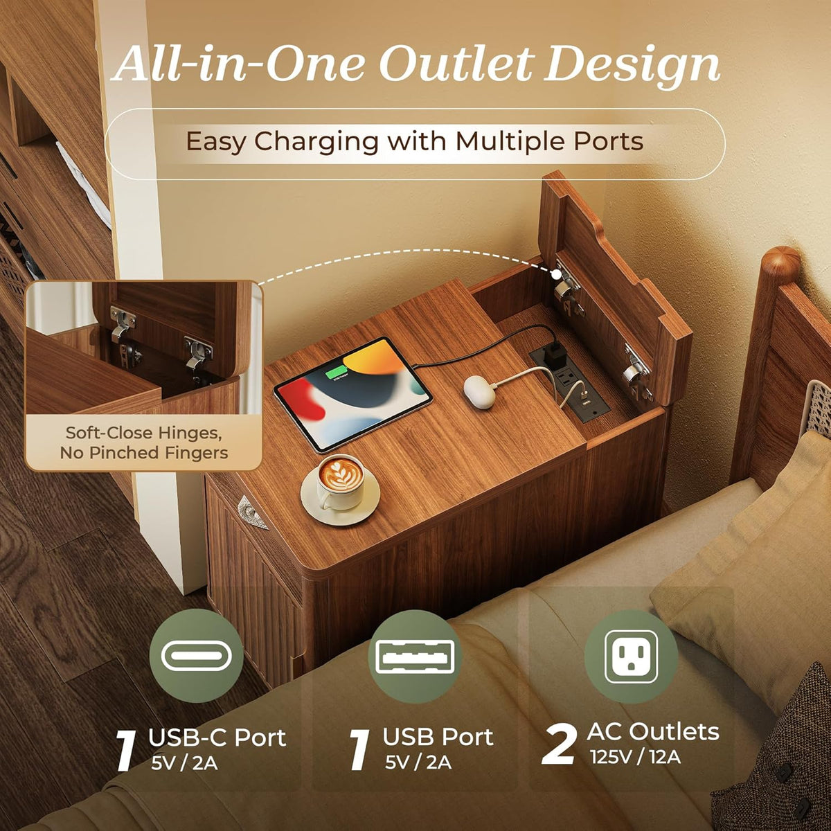 Huuger Narrow End Table with Charging Station, USB-C Port