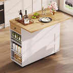 IRONCK 41.3" Kitchen Island with Drop Leaf &Open Shelf, White & Natural