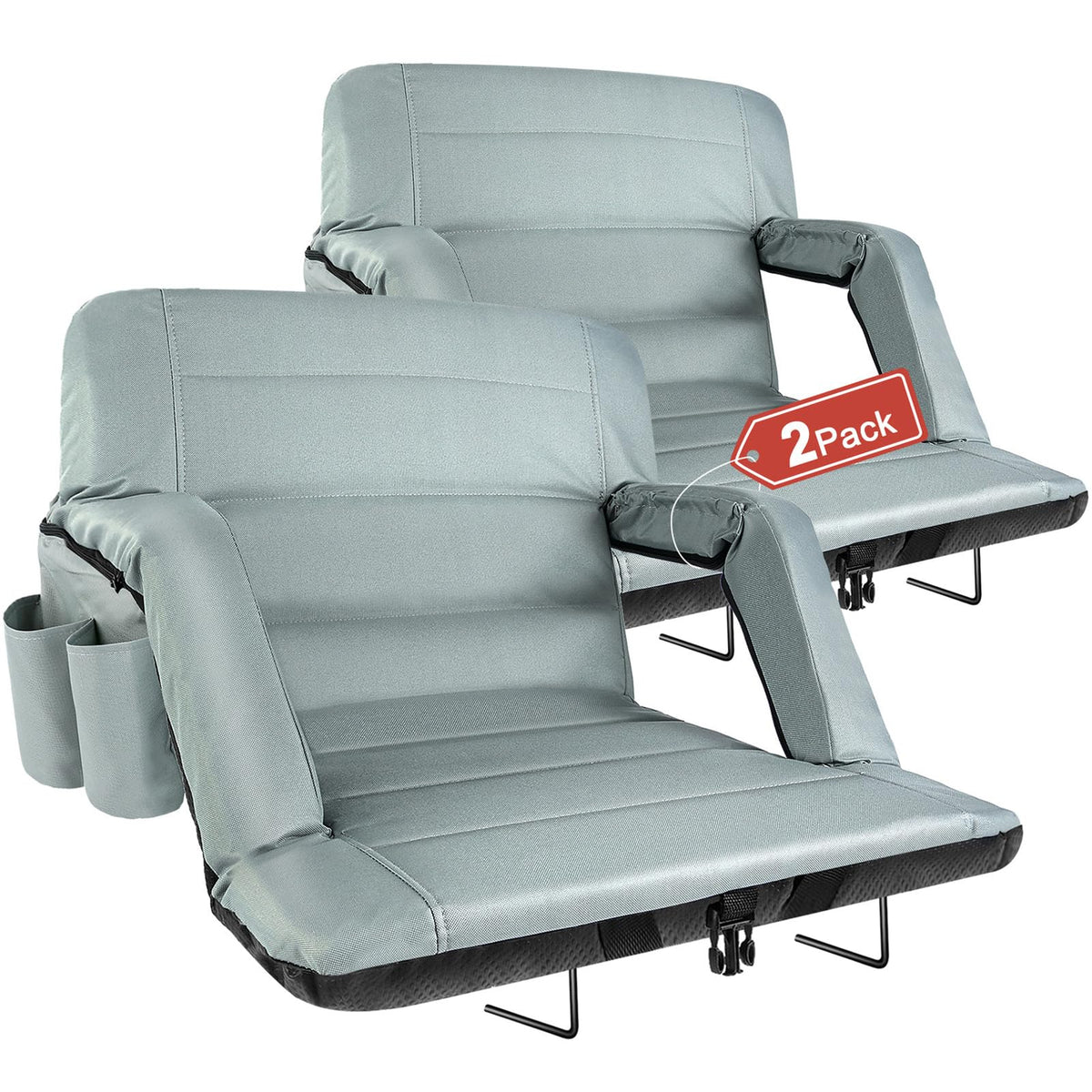 yeyeeyyee Stadium Seats with Back Support 2 Pack Wide, Exclusive Bleacher Chairs with Back and Cushion Folding Stadium Chairs, 6 Reclining Positions Waterproof Bleacher Seats (Wide|22.5" Black)