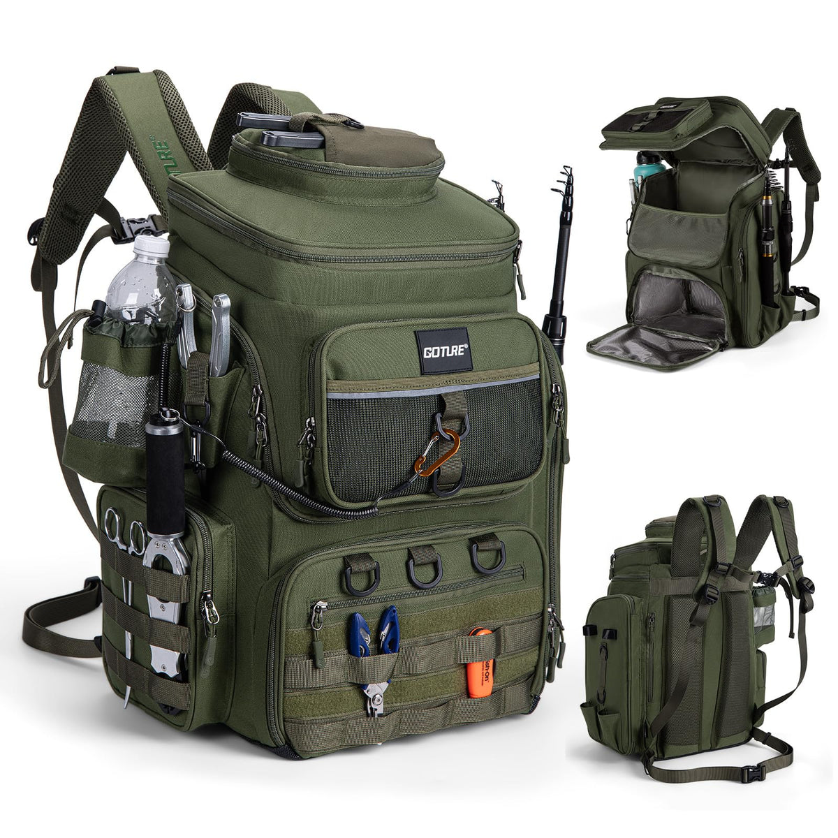 Goture Fishing Backpack with 4 Tackle Boxes,55L Tackle Backpack with Cooler