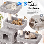 Hey-brother Cat Tree Tower with Stable Extended Base, 3 Platforms, MPJ038W