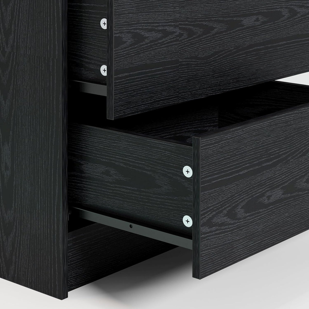 LIKIMIO Nightstand with Charging Station LED Light and 2 Drawers Black