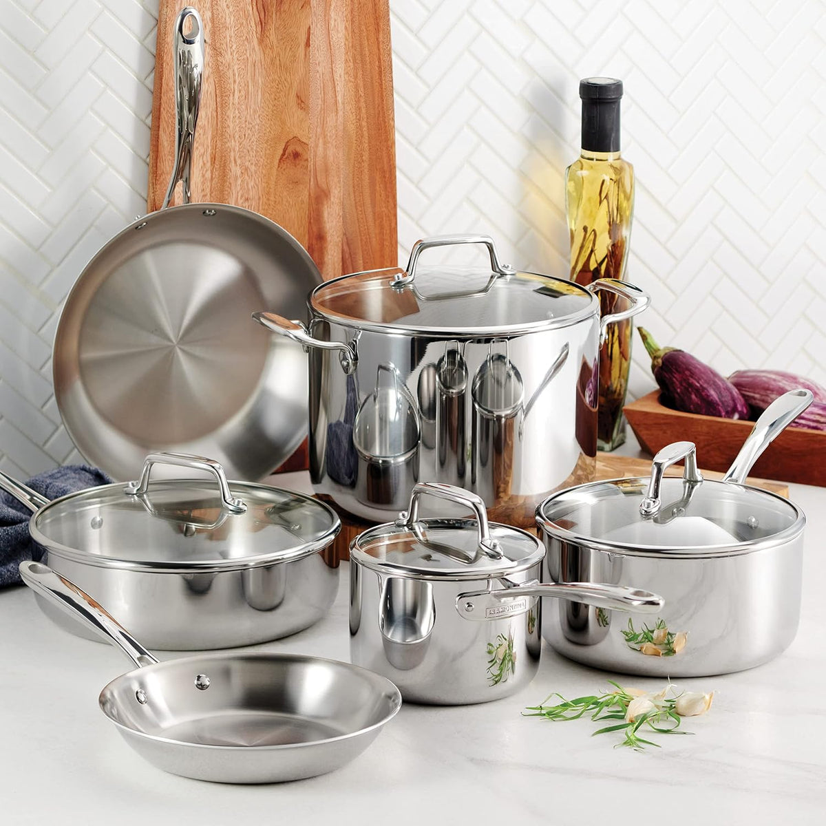Tramontina Boston Tri-Ply Clad Stainless Steel 10-Pc Pots and Pans Set