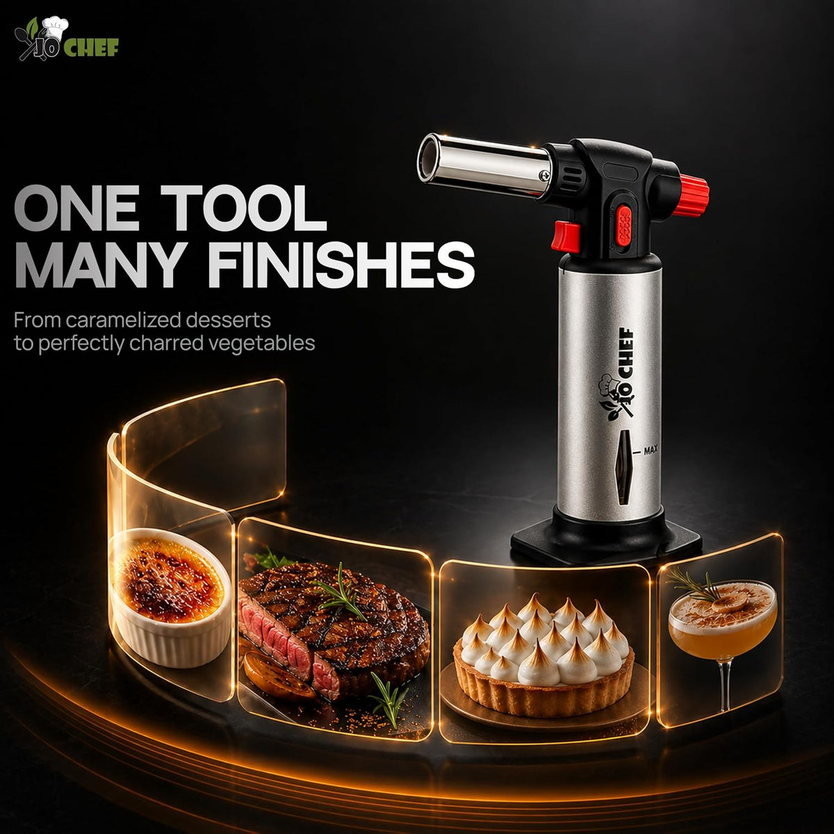 Jo Chef Kitchen Torch, Refillable Butane Torch for Creme Brulee, Cooking