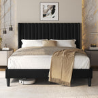 Yaheetech Queen Bed Frame with Headboard, Ivory Channel-Tufted Platform