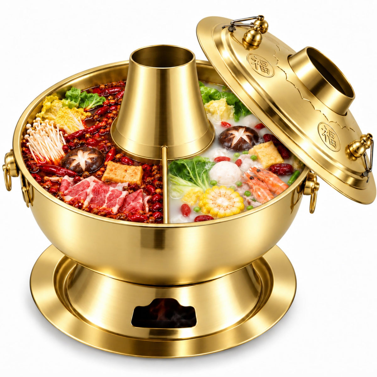 Charcoal Hot Pot, Chinese Charcoal Hot Pot Cooker for Camping (Silver)