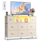 WLIVE LED Black Dresser TV Stand for 55 Inch TV, 8 Drawers