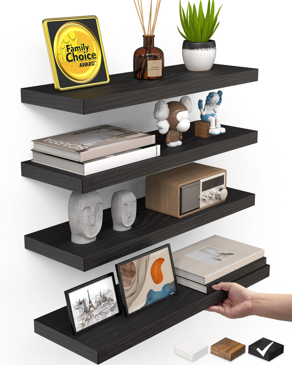 BAYKA Rustic Brown Floating Shelves 35.4in, Set of 2, Wall Mount Wood Shelf
