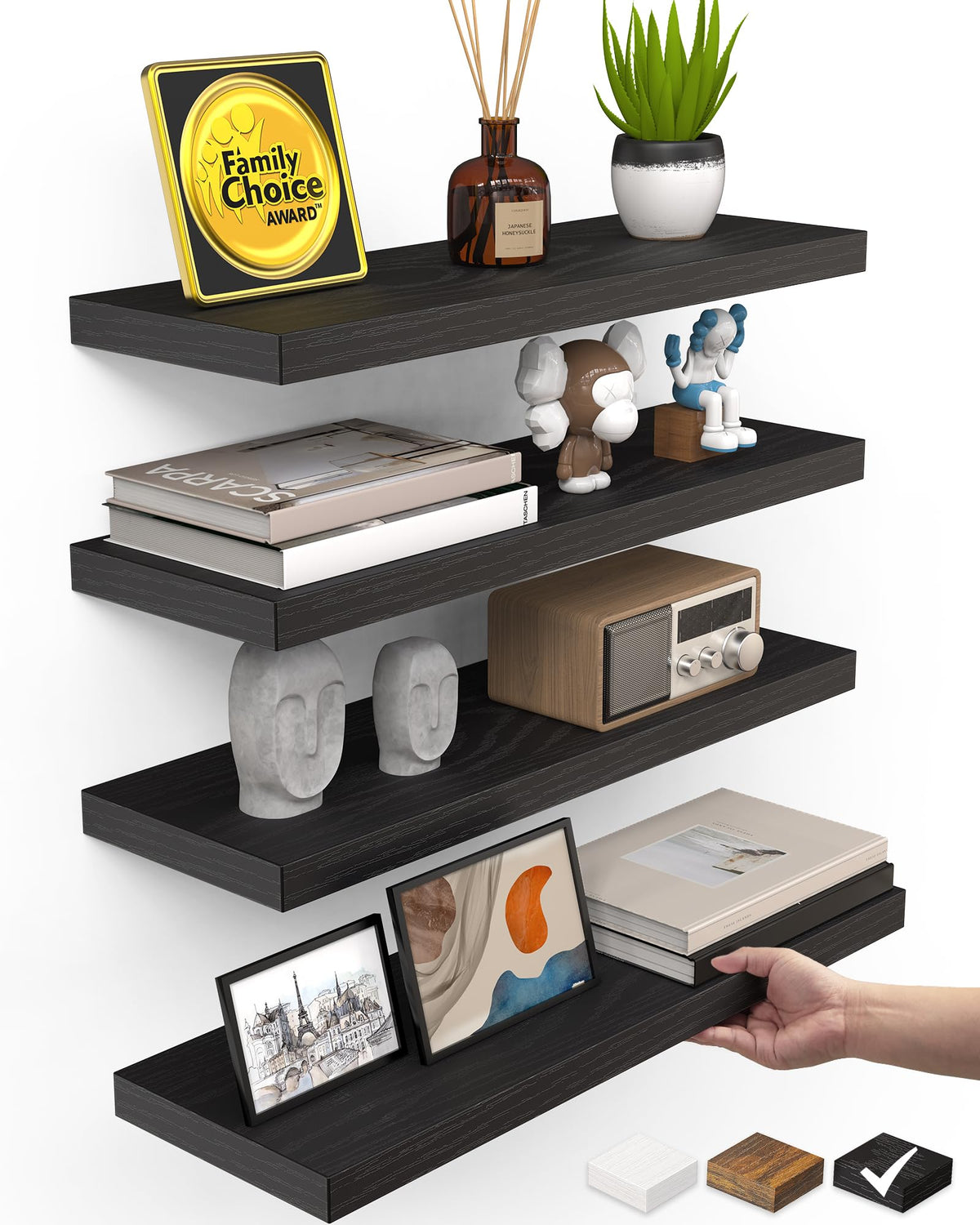 BAYKA Rustic Brown Floating Shelves 35.4in, Set of 2, Wall Mount Wood Shelf