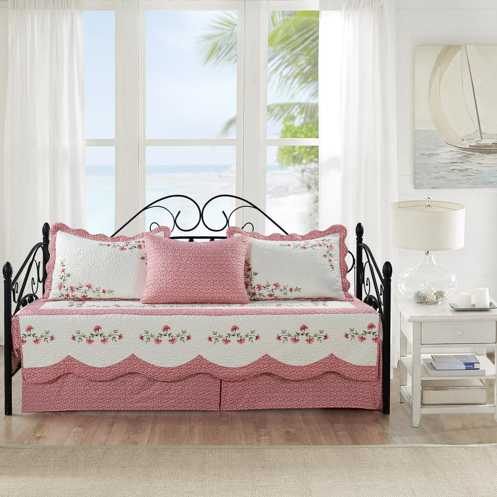 HESTIN 4Pcs Sky Blue Scallop Daybed Cover Set 75"x39" Petunia Embroidery