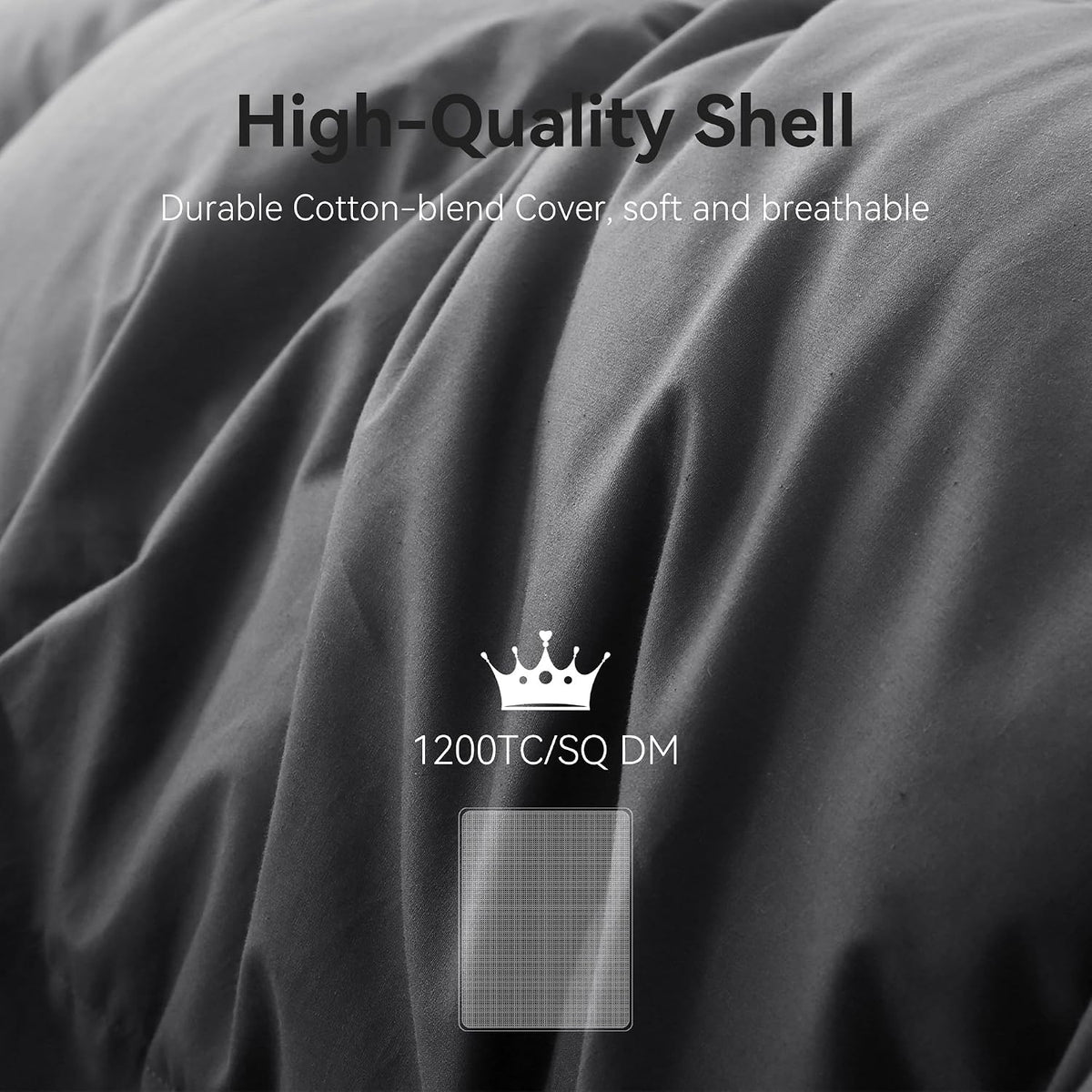 Grey Goose Feather Down Comforter Queen Size, Premium All Season Duvet Insert, 750+ Fill Power 1200TC Cotton Blend Fabric Hotel Style Comforter, 42 Oz Lightweight (90x90, Dark Grey)
