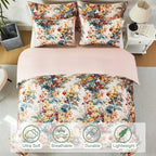 URBONUR 100% Cotton Floral Queen Duvet Cover Set 3-Pieces Botanical Bedding