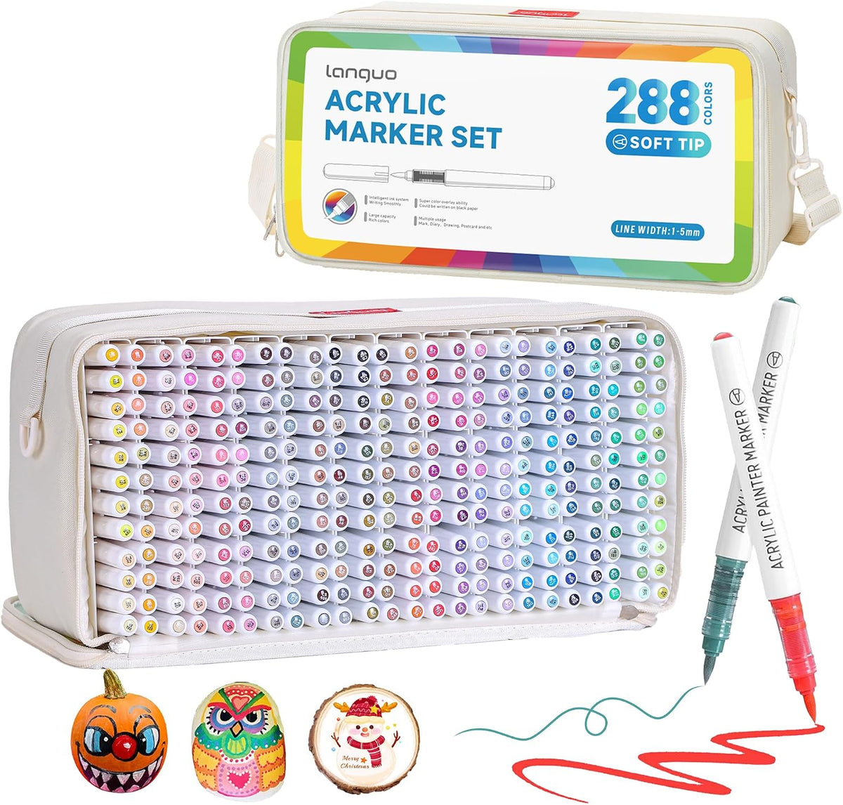 288 Colors Acrylic Paint Markers, Brush Tip Acrylic Paint Pens with Organizing Case, Multi Surface Brush Markers Set for Fabric, Glass, Wood, DIY Crafts