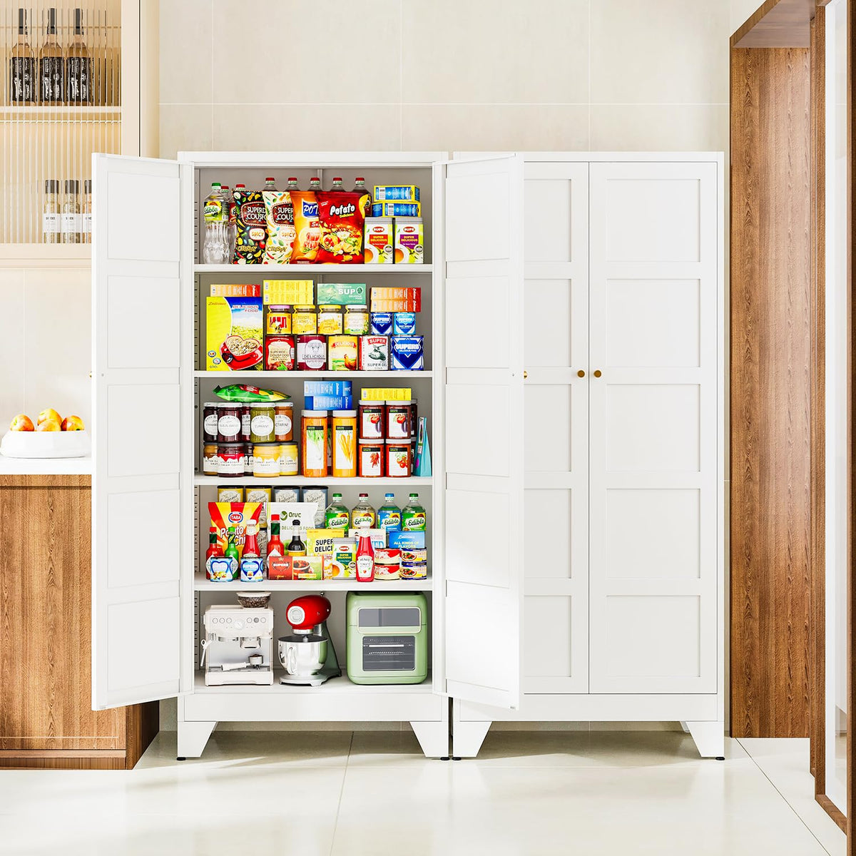 Letaya Black Storage Cabinet with Adjustable Shelves-Metal Home Kitchen Pantry Cabinets with Doors,Organization Locker for Cupboard/Bedroom/Dining/Living/Bathroom/Office/Garage Room