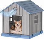 35 Inch Dog House Outdoor with Windows,Indoor/Outdoor,Blue
