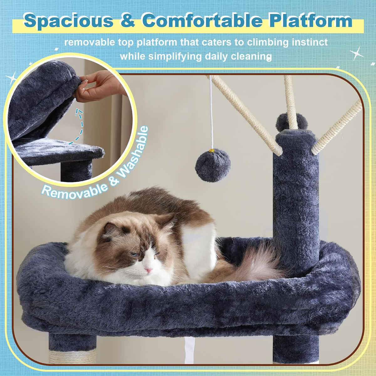 Hey-brother Cat Tree Tower with 3 Condos, Step Climbing Pathway MPJ081G