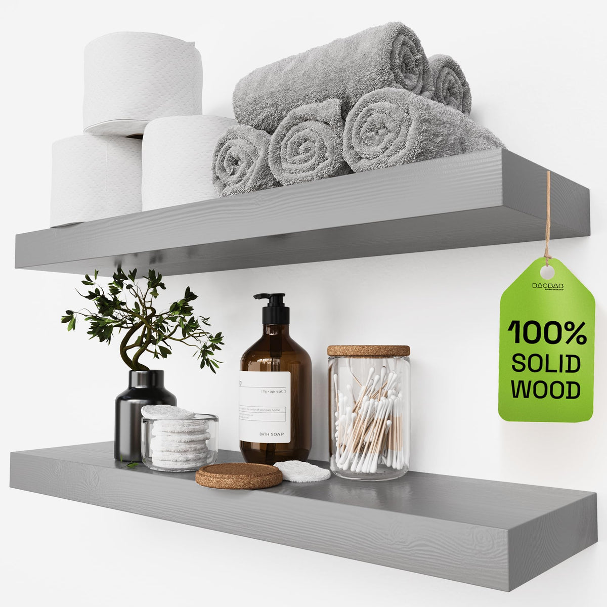 Solid Wood Floating Shelves for Wall 36 Inches Long, Walnut Wooden Shelf