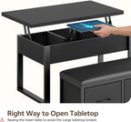 Lift Top Coffee Table with Storage Bench, Black