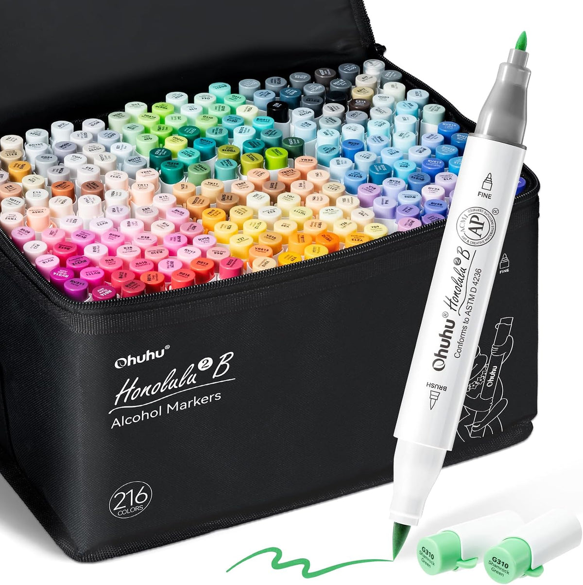 Ohuhu Alcohol Markers Brush&Fine 216-color for Artists Adults Cozy Coloring