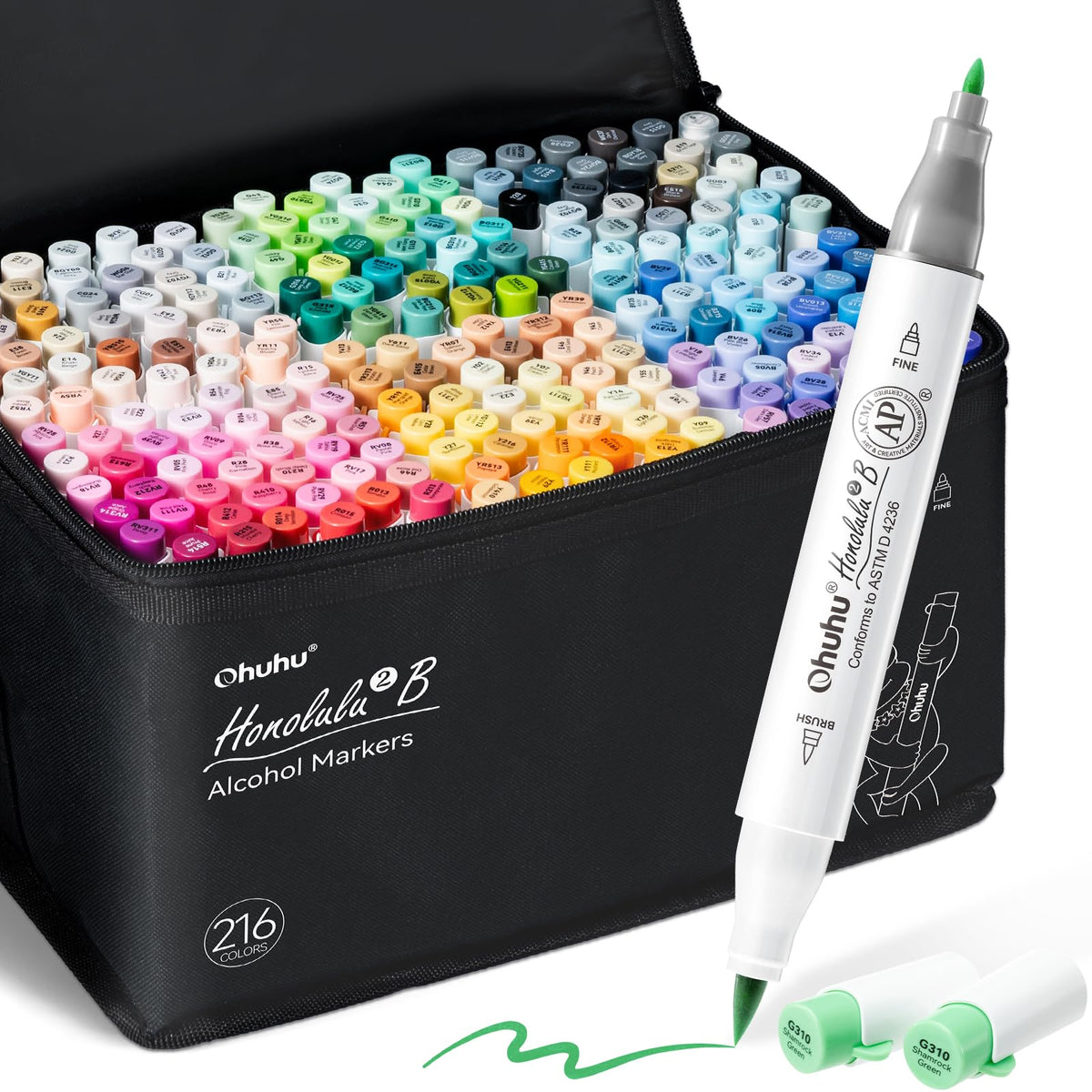 Ohuhu Alcohol Markers Brush&Fine 216-color for Artists Adults Cozy Coloring