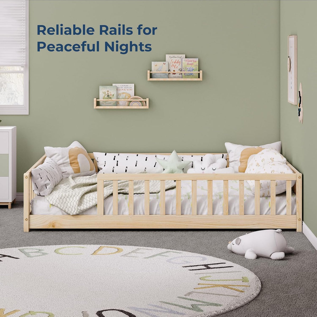 Full Montessori Floor Bed with Rails